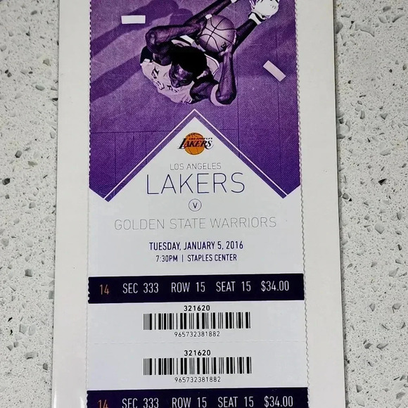 Authentic Kobe Bryant Ticket Stub - Final Season - January 5th, 2016 - Picture 1 of 2